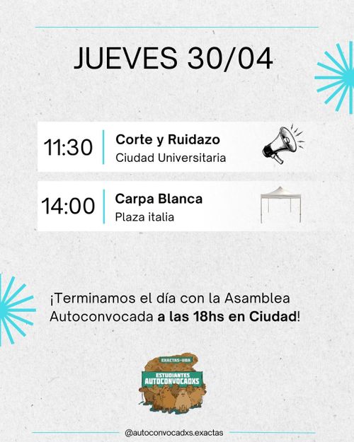 Corte/Ruizado en Ciudad Universitaria + Carpa Blanca en Plaza Italia