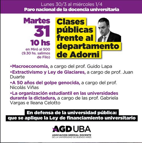 Clases Públicas frente a la casa de Adorni